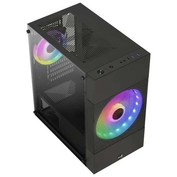 Aerocool ATOMICLITE V1 - Micro-ATX Gamer Case - Front Grille + 2 FRGB fläktar - Svart