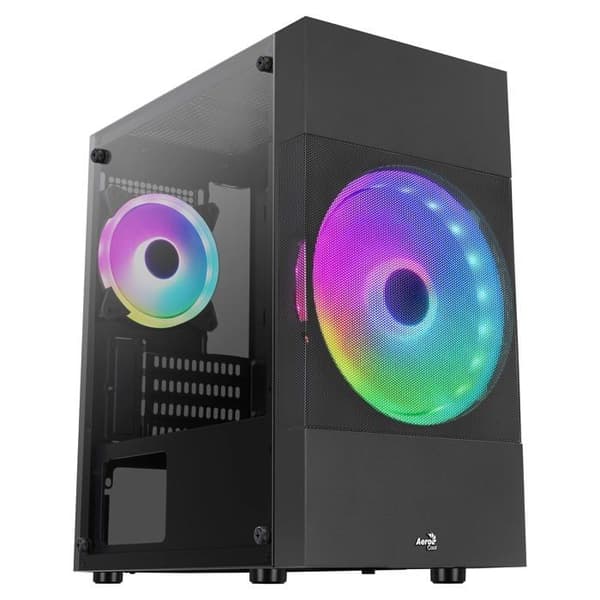 Aerocool ATOMICLITE V1 - Micro-ATX Gamer Case - Front Grille + 2 FRGB fläktar - Svart