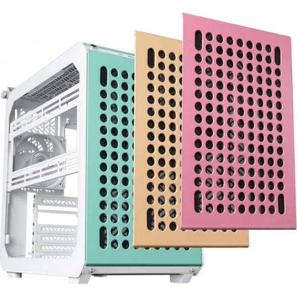 Cooler Master QUBE 500 Flatpack Macaron Edition ATX-chassi med fönster, flerfärgad Gräddfärgad, Mintfärgad, Rosa