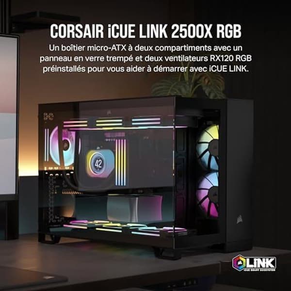 PC-fodral - CORSAIR - 2500X RGB - Small Tower mATX - Dubbelkammare - Panoramiskt härdat glas