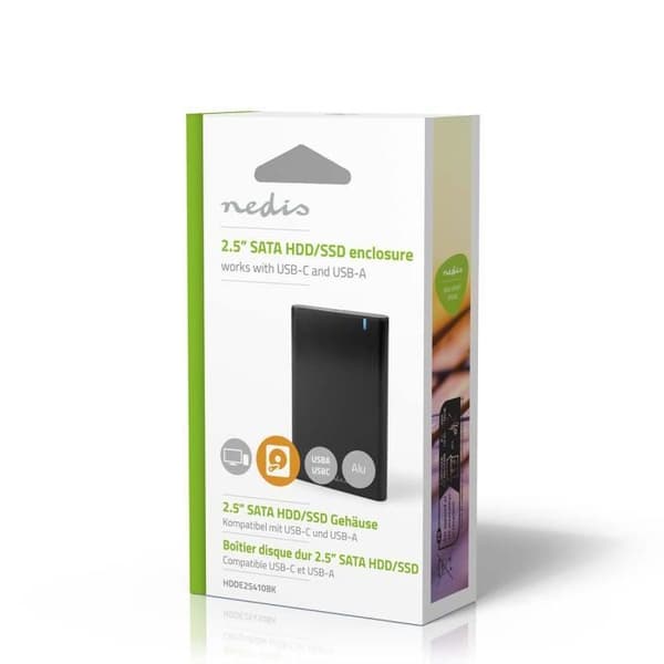 Hårddiskhus - Nedis - HDDE25410BK - 2,5 tum - USB 3.1 - Svart aluminium