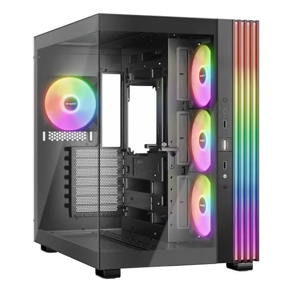 Modern design med RGB-belysning, glaspaneler, ATX-kompatibel, medium tornformat.
