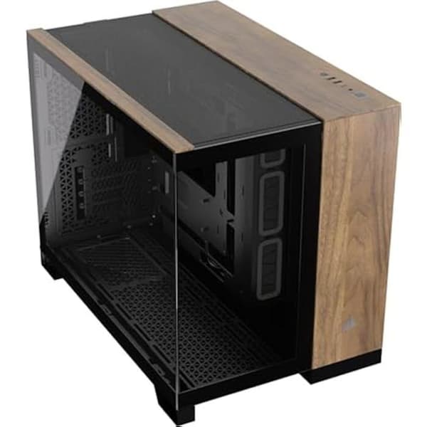 PC-fodral - CORSAIR - 2500X - Small Tower mATX - Härdat glas - Dubbelkammare - Effektiv kylning Svart, Valnöt