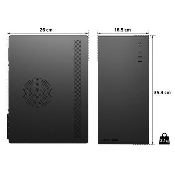 Chassi PC - ADVANCE - OPTIMA SERIE SVART - mATX/mITX - 4 expansionsportar - 100% Metalldesign