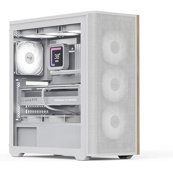 AeroCool Tornbyggnad D501A, front i diffus trämesh, stöd för 360 mm radiator, 11 platser