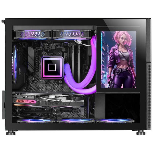 Mars Gaming MC-LCD, Micro-ATX Gaming PC-fodral, 8" IPS LCD-skärm, sido-, topp- och frontgaller, härdat glas, svart