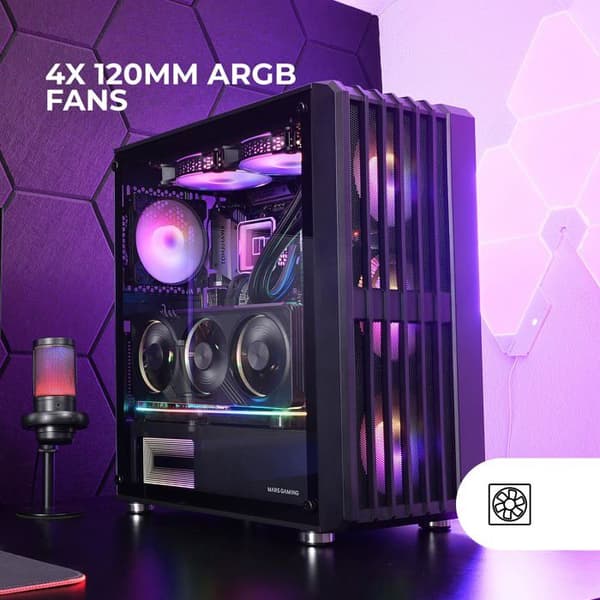 Gaming Chassi ATX - Mars Gaming - MC-VAULT - 4 ARGB-fläktar - Mesh-panel - Härdat glas