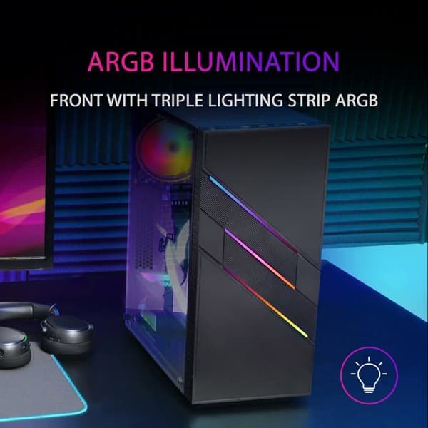 Mars Gaming MC-U3 RGB Mid-Tower E-ATX PC-fodral med glaspanel - svart - TU