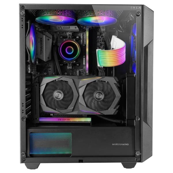 Mars Gaming MC-GEO, Gamingchassi ATX, 4X FRGB-fläktar 120cm, Framsidan Mesh Geometrisk, Fönster i Härdat Glas, Svart