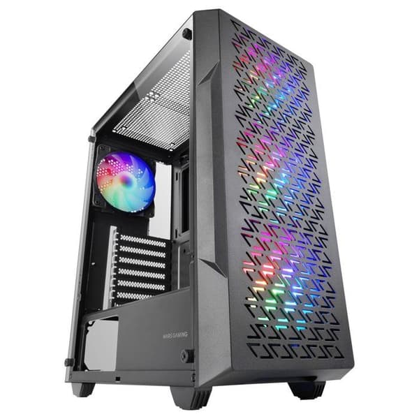 Mars Gaming MC-GEO, Gamingchassi ATX, 4X FRGB-fläktar 120cm, Framsidan Mesh Geometrisk, Fönster i Härdat Glas, Svart Svart