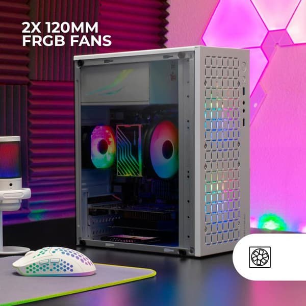 Mars Gaming MC-CORE, Ultra-kompakt Micro-ATX PC-chassi, Framdesign i metalnät, 2x 120mm FRGB-fläktar, Gaming-chassi med