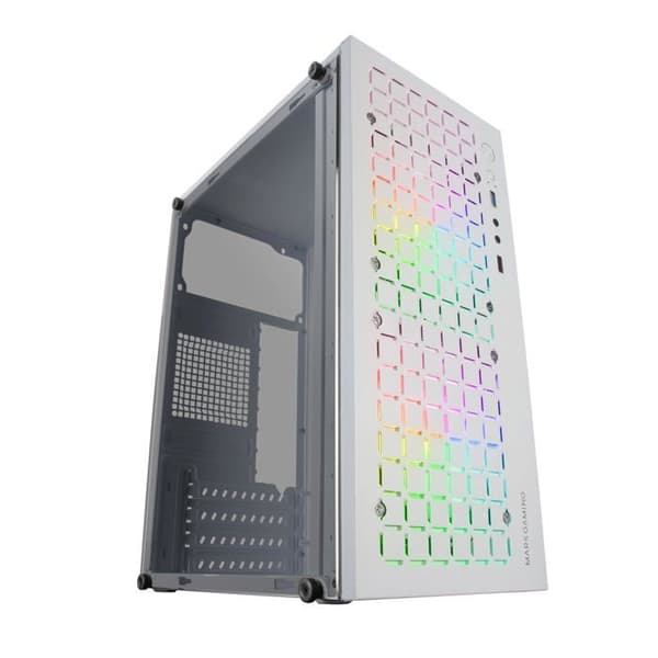 Mars Gaming MC-CORE, Ultra-kompakt Micro-ATX PC-chassi, Framdesign i metalnät, 2x 120mm FRGB-fläktar, Gaming-chassi med Vit