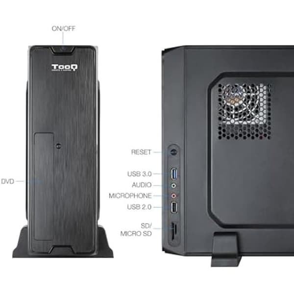 TOOQ TQC-3007U3C Tunt Micro-ATX/Mini-ITX-fodral med 500W Micro-ATX/SFX-strömförsörjning ingår - Svart