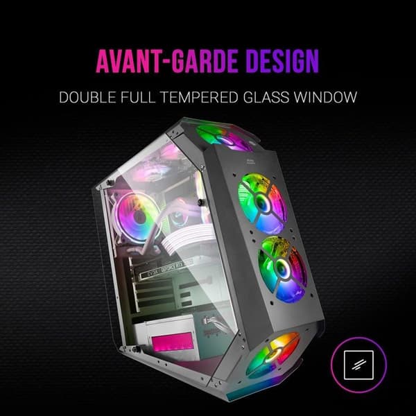 Mars Gaming MC51 Svart - ATX PC-spelfodral - Dubbelt härdat glas - 5 x 12 cm RGB-fläktar