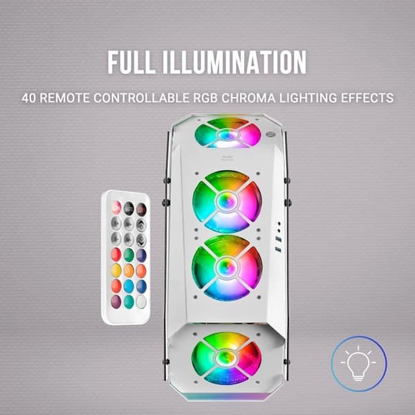 Mars Gaming MC51 Vit - ATX PC-spelfodral - Dubbelt härdat glas - 5 x 12 cm RGB-fläktar