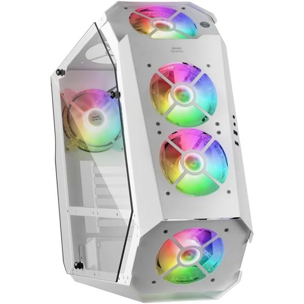 Mars Gaming MC51 Vit - ATX PC-spelfodral - Dubbelt härdat glas - 5 x 12 cm RGB-fläktar Vit