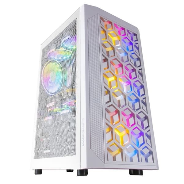 Mars Gaming MCMESH Vit - Micro ATX PC-spelfodral - Total Mesh Design - 3x FRGB-fläkt