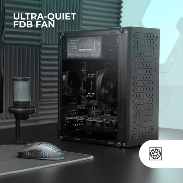 Mars Gaming MC-1000, kompakt MicroATX-fodral, frontdesign i metallnät, helt sidofönster, 1x FDB 80 mm fläkt