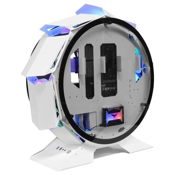 Mars Gaming MCORB Vit, Micro-ATX XL Gaming PC-fodral, anpassad cirkulär design, härdat dubbelglas