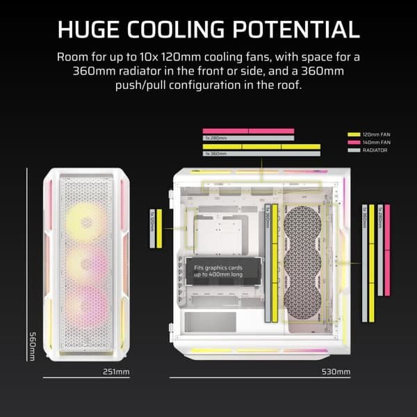 PC-chassi ATX - CORSAIR - 5000T LX RGB - 3 LX120 RGB-fläktar - Aurora RGB-belysning - Vit