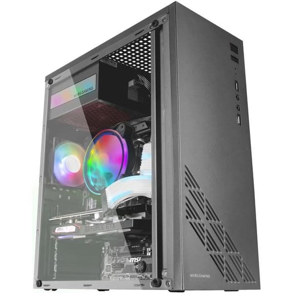 Spelchassi ATX - Mars Gaming - MC100 Svart - FRGB-fläkt 90mm - Konvektionskylning - RGB-belysning Svart
