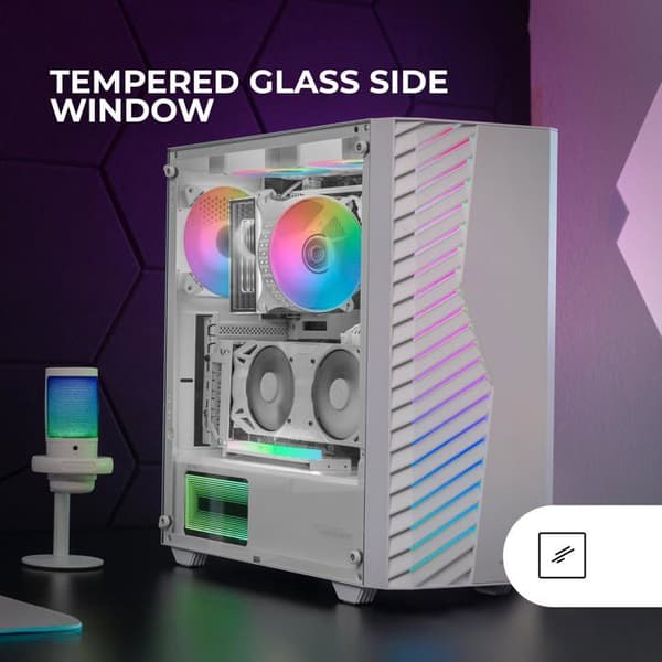 MARSGAMING MC-Volt, ATX-spelfodral, 120 mm ARGB-fläkt, ARGB-främre galler, sidofönster i härdat glas, strömhantering