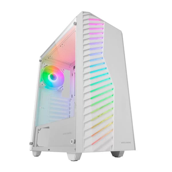 MARSGAMING MC-Volt, ATX-spelfodral, 120 mm ARGB-fläkt, ARGB-främre galler, sidofönster i härdat glas, strömhantering Vit