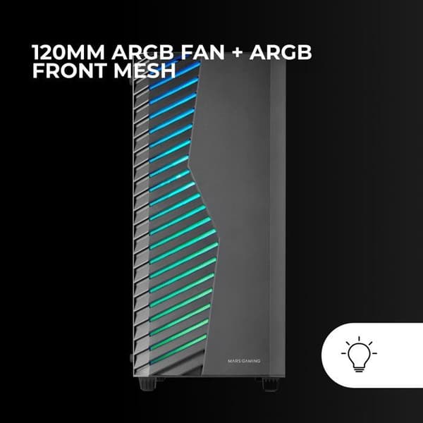 ATX Gaming Case - MARS GAMING - MC-Volt - 120 mm ARGB Fläkt - ARGB Front Grille - Härdat glas