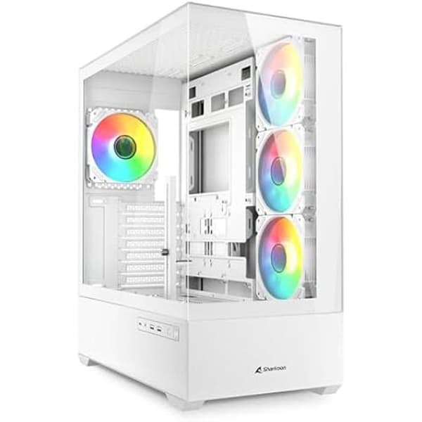 PC-hölje ATX - SHARKOON - AK6 RGB - Härdat glas - 4 PWM LED-fläktar - Stöd för vatten-/luftkylning Vit