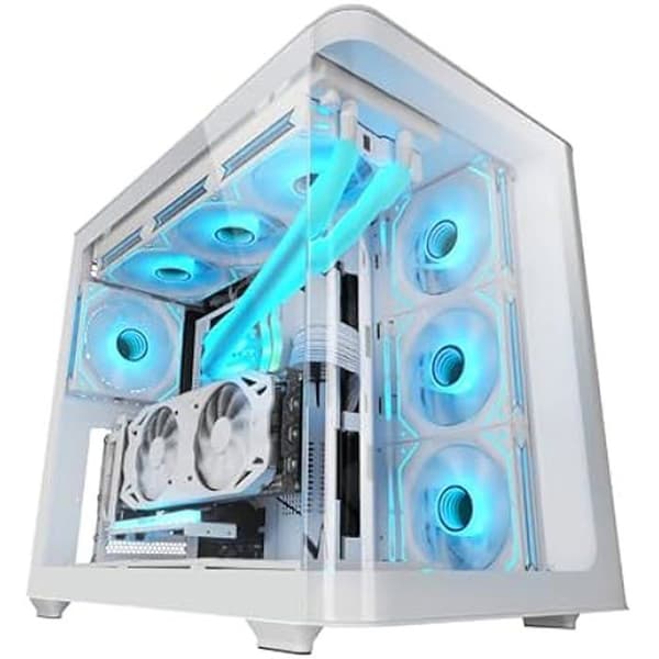 MARSGAMING MC-Fusion, ATX-spelfodral, helt sidofönster och kontinuerligt krökt härdat glasfront, dubbelt PC Semi-Tower Vit