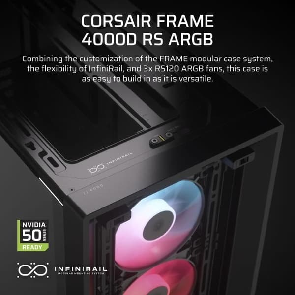 ATX-chassi - CORSAIR - FRAME 4000D RS ARGB - Modulär - 3 Förinstallerade ARGB-fläktar - Hög luftflöde
