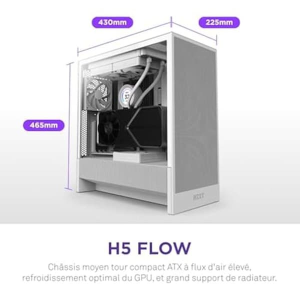 PC-spelfodral - NZXT - H5 Flow - Högt luftflöde - 2 120 mm fläktar ingår - Mid Tower ATX
