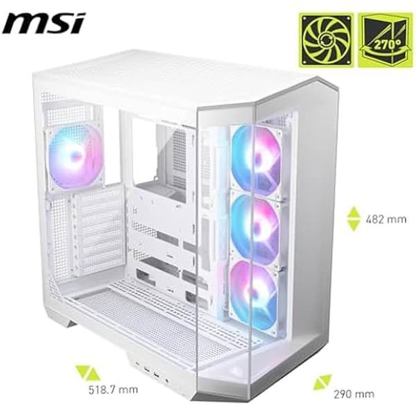ATX PC-fodral - MSI - MAG PANO 100R PZ - Vit - Vertikal GPU-installation - 4 ARGB-fläktar