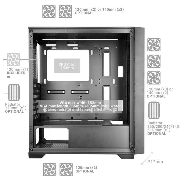 PC-chassi ATX - MARS GAMING - MC-Wood - Träpanel - Härdat Glas - Optimalt Kylsystem