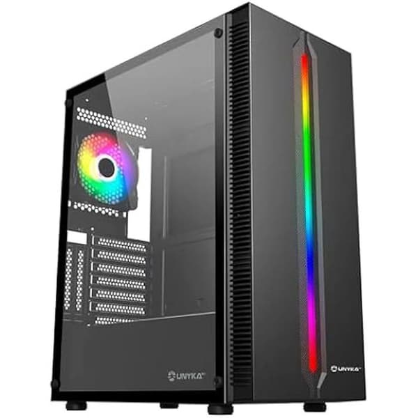 UNYKA Gamingchassi ATX Armor Lumina Svart med frontpanel med ARGB LED-belysning, vertikala kylgaller, panel Svart