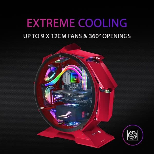 Mars Gaming MCORB Röd, Micro-ATX XL Gaming PC-fodral, anpassad cirkulär design, härdat dubbelglas