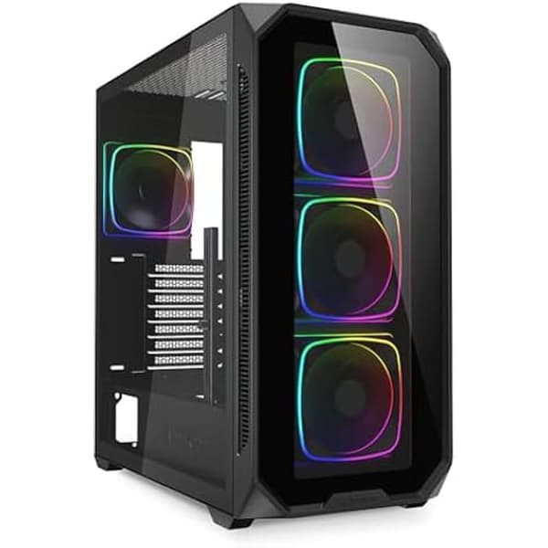 ATX-datorlåda - SHARKOON - AK5G RGB - Härdat glas - 4 PWM-fläktar - Kompatibel med vätskekylning Svart
