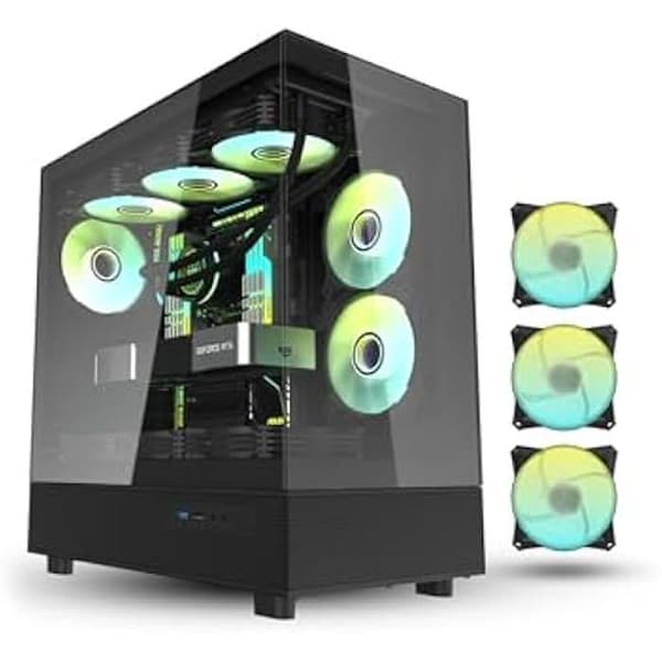 Mellanhögh datorlåda - AIGO - DPX90 - Härdat Glas - 3 ARGB-fläktar - USB Typ-C