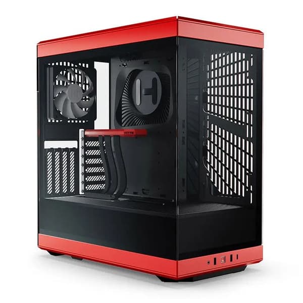 PC-chassi med mellanliggande tur ATX med glaspaneler Hyte Y40 Svart, Röd