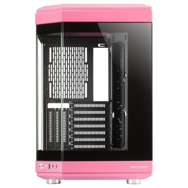 Mars Gaming MC-3T, anpassat ATX-spelfodral, trippelt kontinuerligt härdat glas, dubbla sidokameror, 3X vertikala PCI-platser, rosa