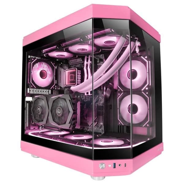 Mars Gaming MC-3T, anpassat ATX-spelfodral, trippelt kontinuerligt härdat glas, dubbla sidokameror, 3X vertikala PCI-platser, rosa