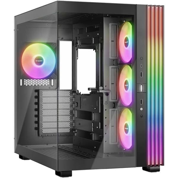 Modern design med RGB-belysning, glaspaneler, ATX-kompatibel, medium tornformat. Svart