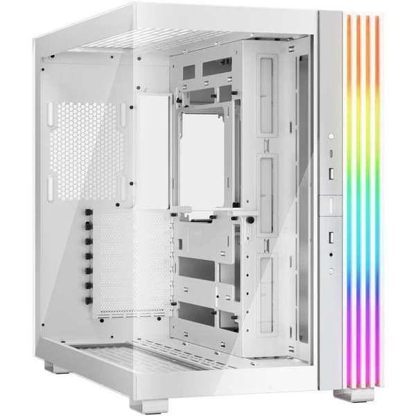 Mid-Tower ATX-fodral med glaspaneler, RGB-belysning och elegant design.