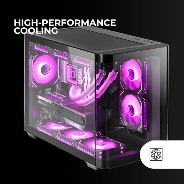 Gamingchassi Micro-ATX - MARS GAMING - MC-FUSIONM - Böjd Glas - Vattenkylning - Dubbel Kammare