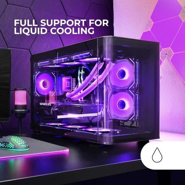 Gamingchassi Micro-ATX - MARS GAMING - MC-FUSIONM - Böjd Glas - Vattenkylning - Dubbel Kammare