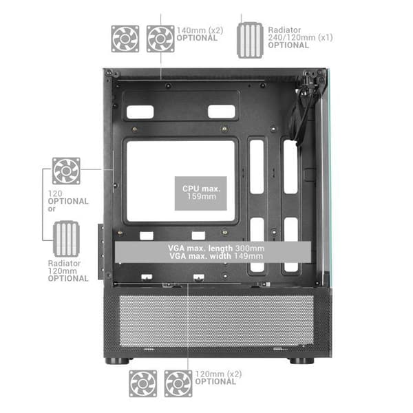 PC-chassi Micro-ATX - Mars Gaming - MC-SE - Härdat Glas - AirTech Mesh-teknologi - Rosa
