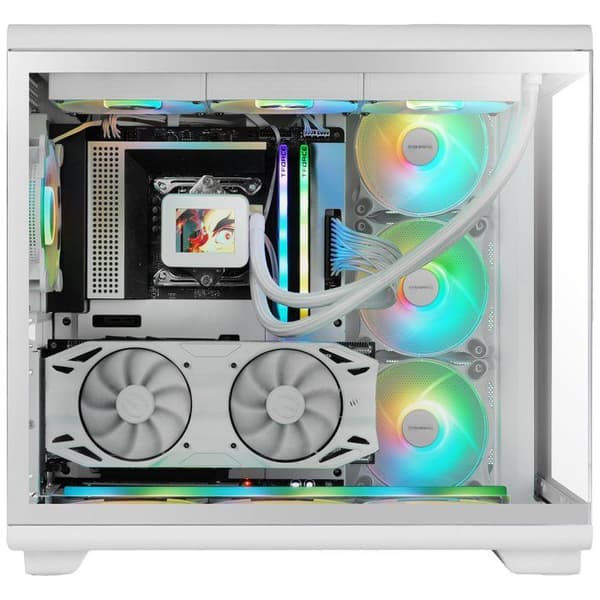Mars Gaming MC-REV, Spelchassi, Dubbel Härdat Glas, 3 Omvända ARGB-fläktar, Vertikal GPU, 360mm Kylning, Vit