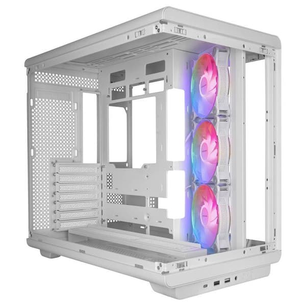 Mars Gaming MC-REV, Spelchassi, Dubbel Härdat Glas, 3 Omvända ARGB-fläktar, Vertikal GPU, 360mm Kylning, Vit