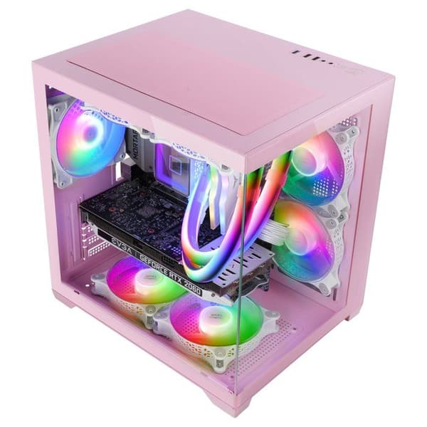 Mars Gaming MC-VIEW2, MicroATX-chassi, Dubbel Härdat Glas, 1x FRGB 120mm Fläkt, 240mm Kylning, Dubbel Kammare, Rosa
