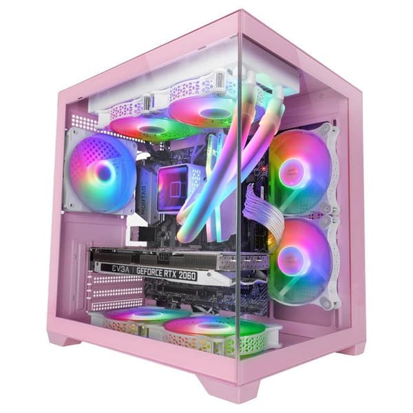 Mars Gaming MC-VIEW2, MicroATX-chassi, Dubbel Härdat Glas, 1x FRGB 120mm Fläkt, 240mm Kylning, Dubbel Kammare, Rosa
